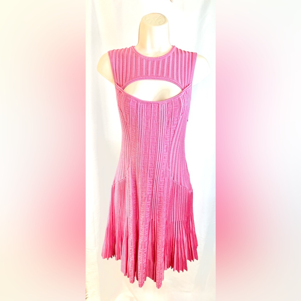 Givenchy 4G Cut Out Mini Dress in Pink Ribbed Knit - Picture 10 of 11